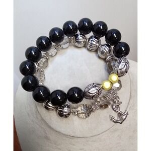 Bracelet‎  2 Beaded Stretch  with Anchor